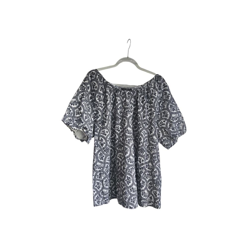 Lane Bryant Womens Plue Size 18/20 Blouse Top Blue White Bubble Short Sleeves